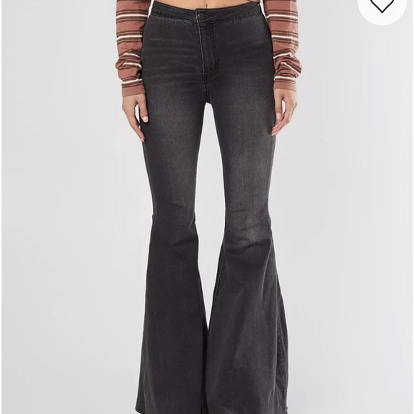 Free People Just Float On Flare Stretch Jean Black High Rise Cowgirl Sz 24 - Picture 1 of 13